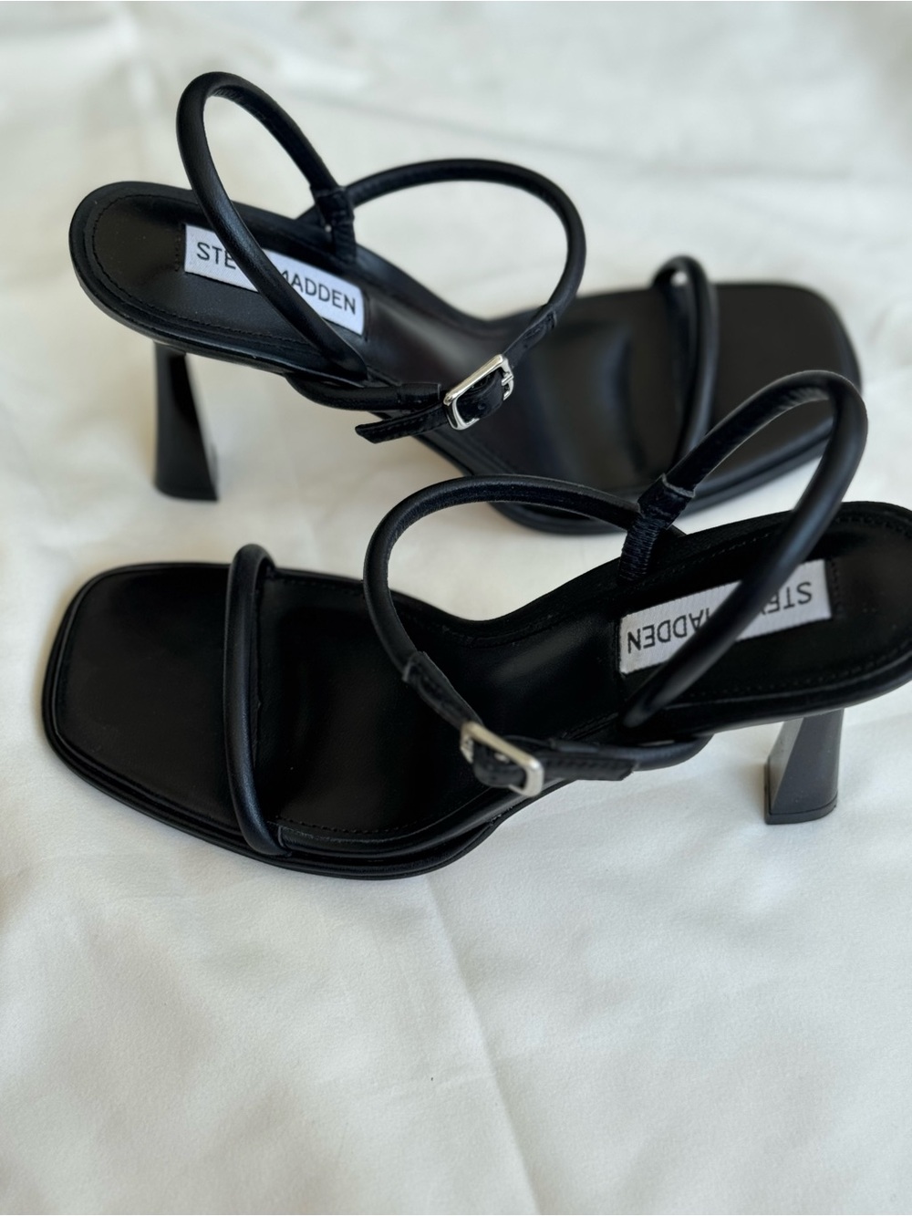 Steve Madden Black Minimal Strap Square-Toe Heels - Picture 2 of 6